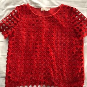 Tory Burch red waffle pattern T-shirt